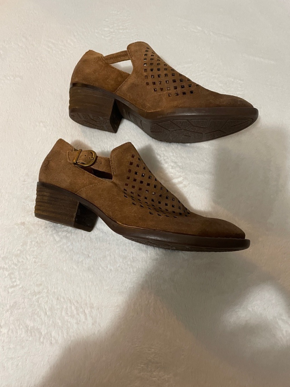 Born Nanna Brown Suede Perforated Cutout Booties Sz 10M - Picture 11 of 12